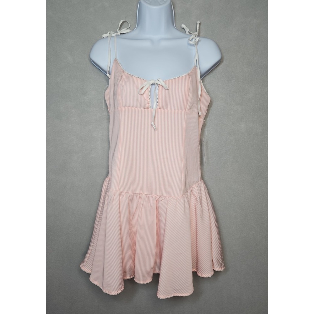 Beverly & Beck Womens Pink White Striped Tie‎ Strap Mini Dress Size Medium NWT